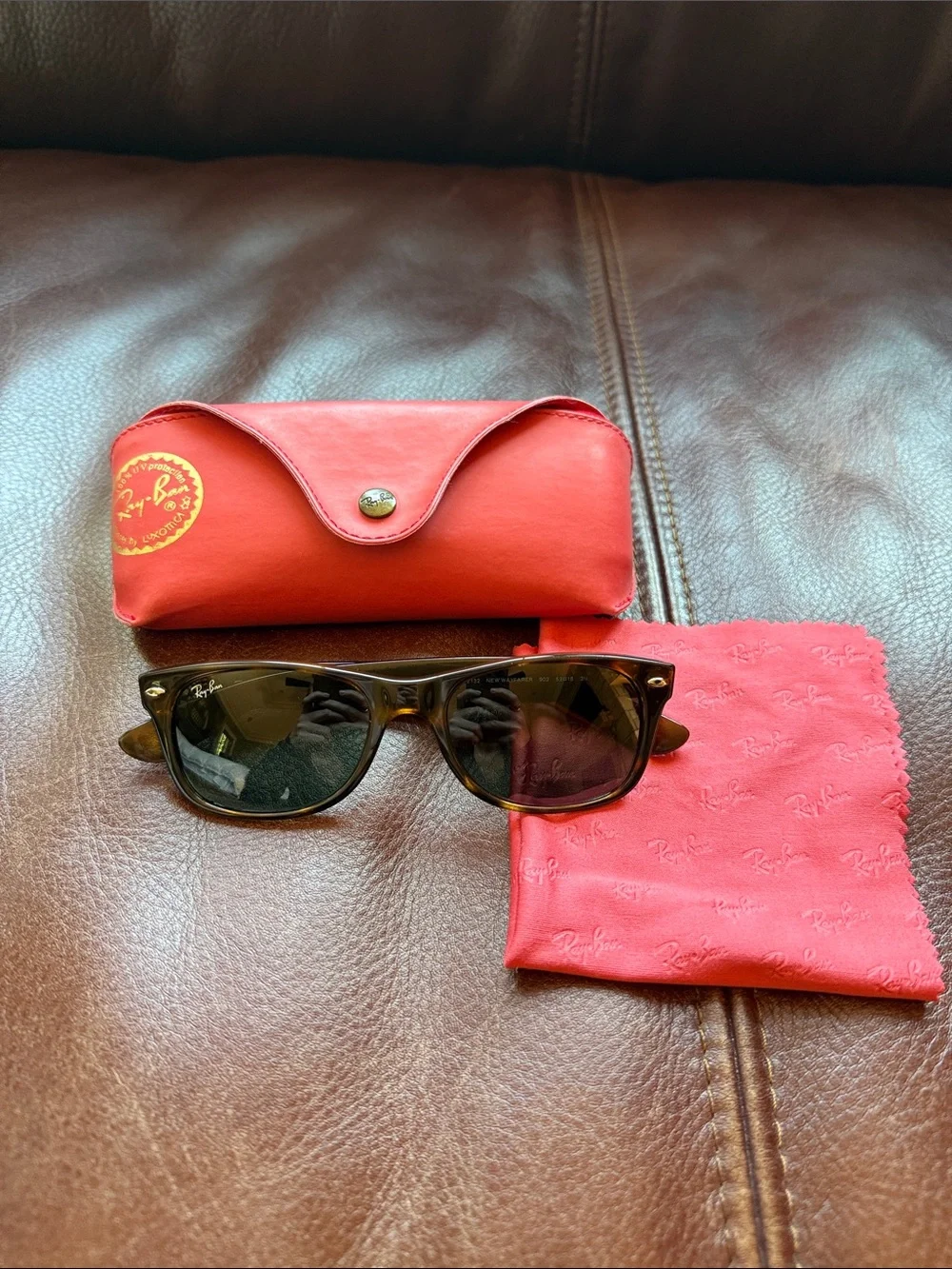 Ray-Ban Brown Tortoiseshell Frame Sunglasses with Black Lenses and Red Case